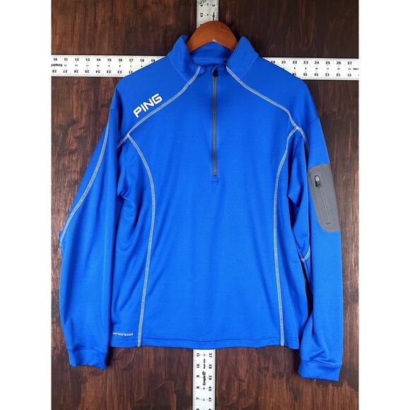 Ping Sensorcool Performance Golf Long Sleeve Pullover Blue Gray‎ Mens Medium EUC - Picture 1 of 7